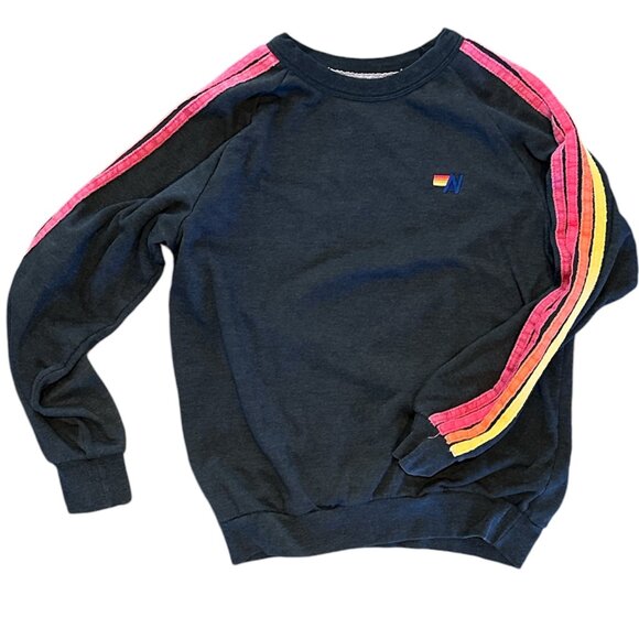 Aviator Nation Tops - Aviator Nation Black Sweatshirt with Pink and Yellow Stripes